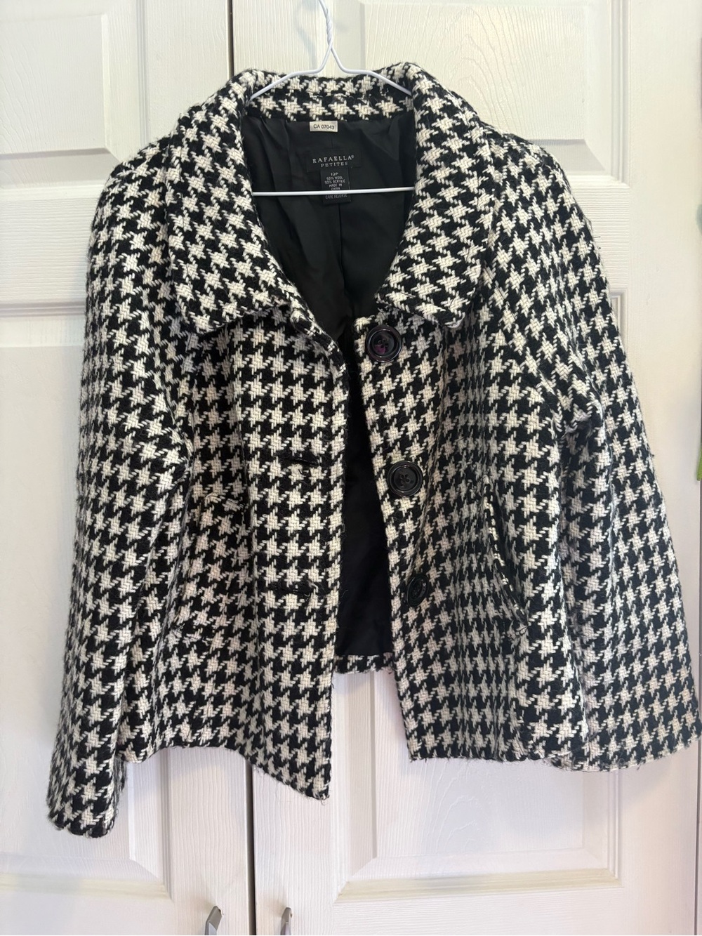 Rafaella Black & White Houndstooth Pea Coat